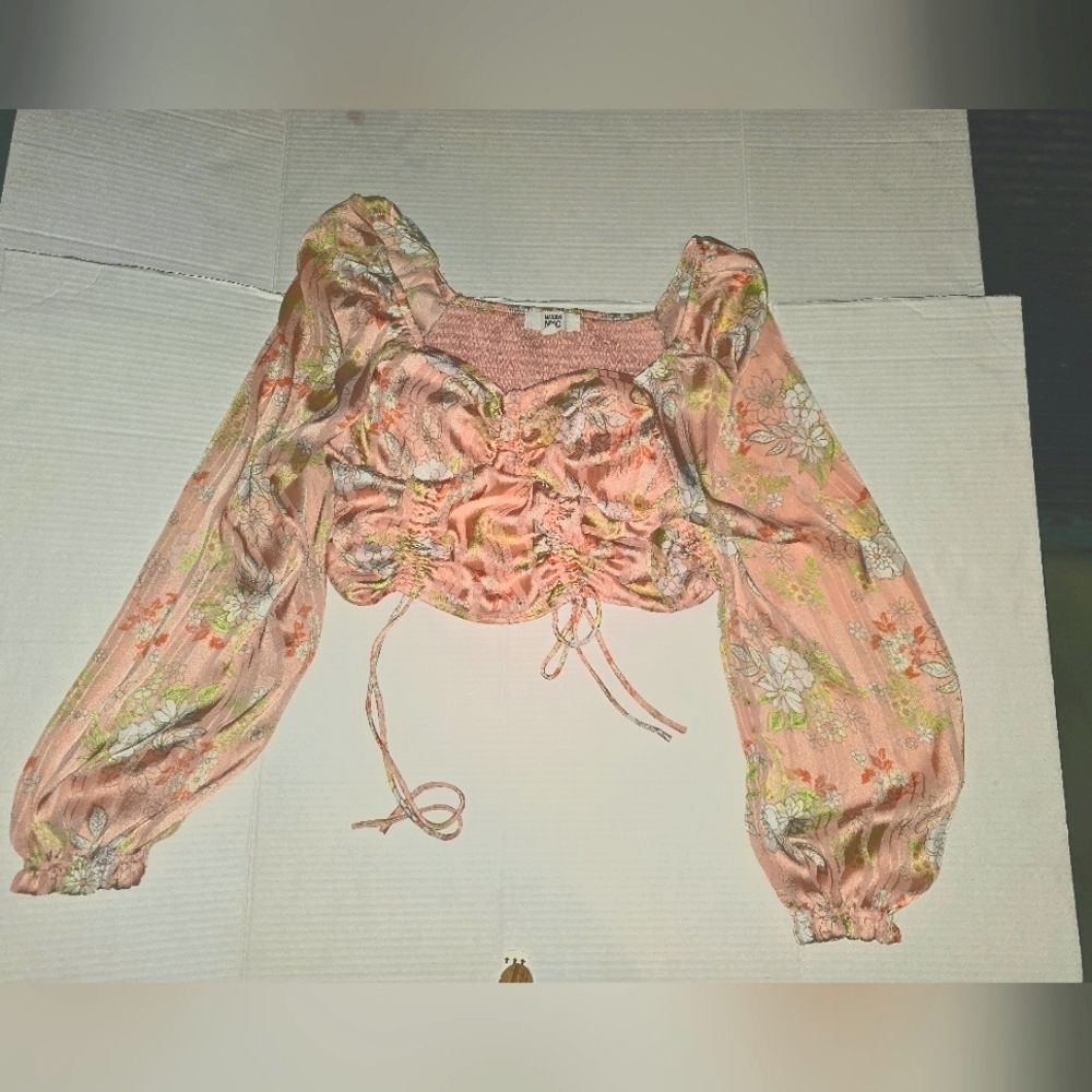 Madden NYC Ruched Front Top with Sheering & Bra Cup